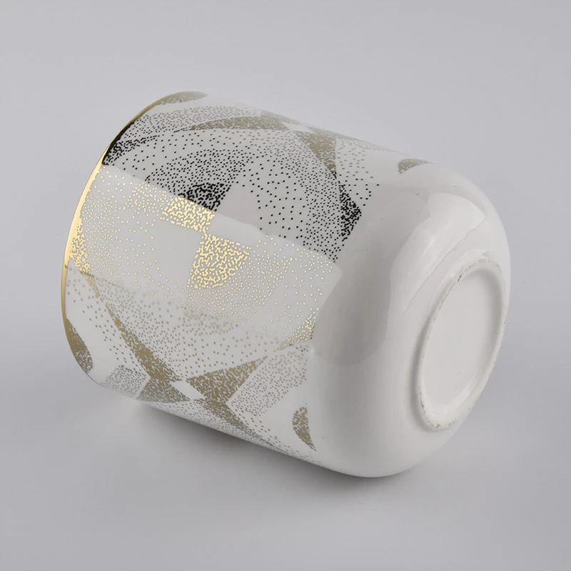 Portacandele in ceramica bianca 400ml con motivo oro