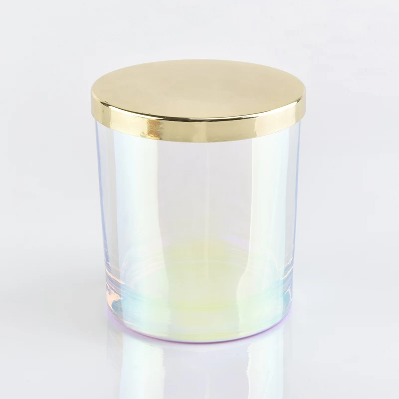 8oz iridescent glass candle jar with metal lid