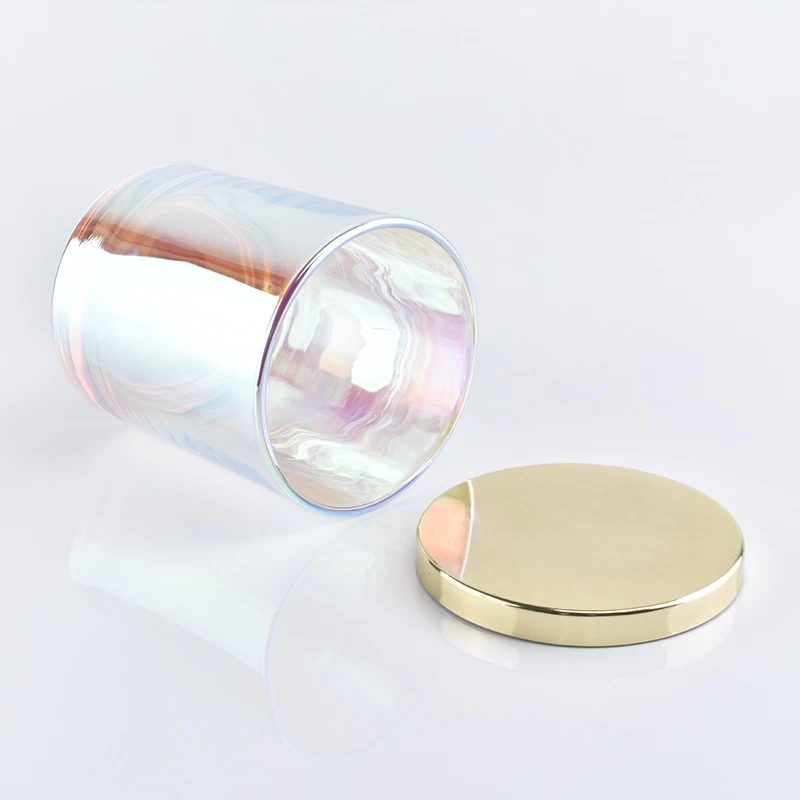 8oz iridescent glass candle jar with metal lid