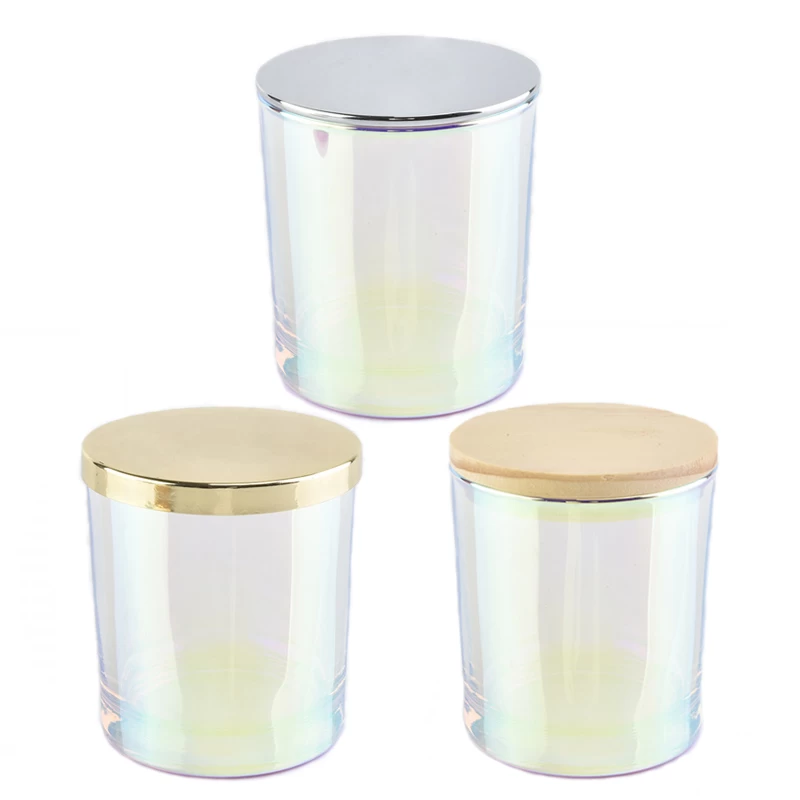 8oz iridescent glass candle jar with metal lid