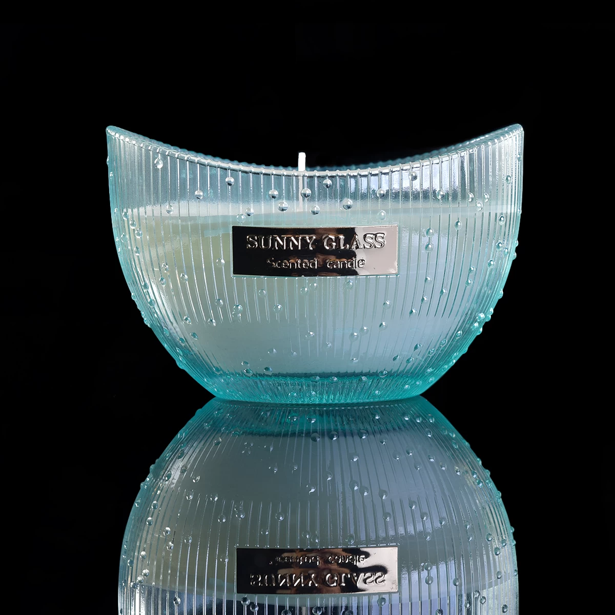 Boat shape blue  glass candle holder from Sunny Glassware