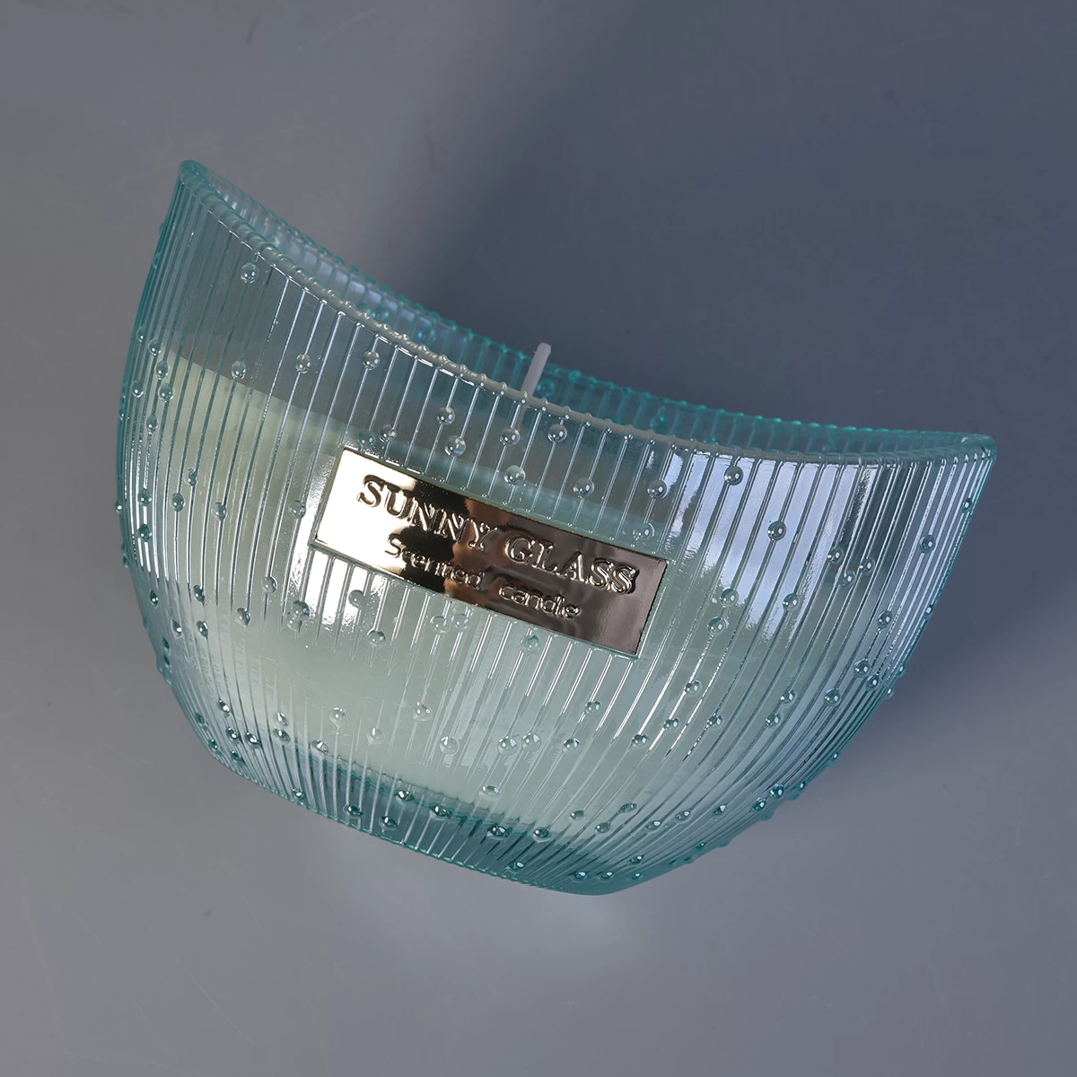 Boat shape blue  glass candle holder from Sunny Glassware