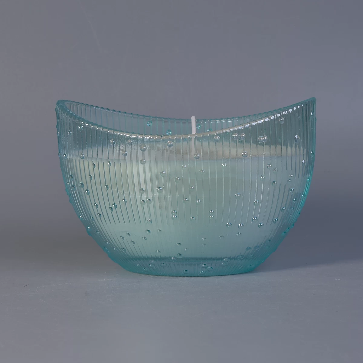Boat shape blue  glass candle holder from Sunny Glassware