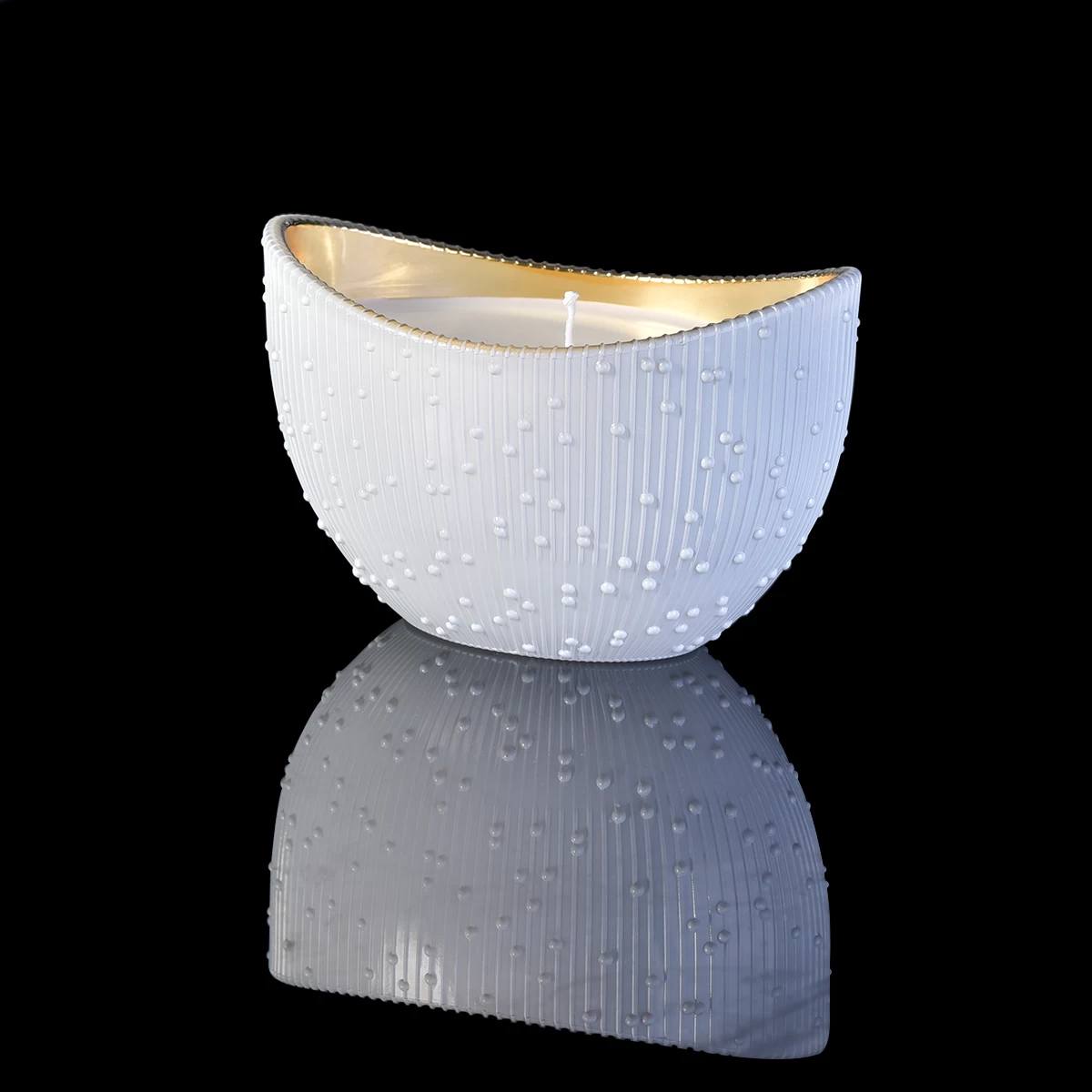 Spray white and electroplating boat shape glass candle holder from Sunny Glassware