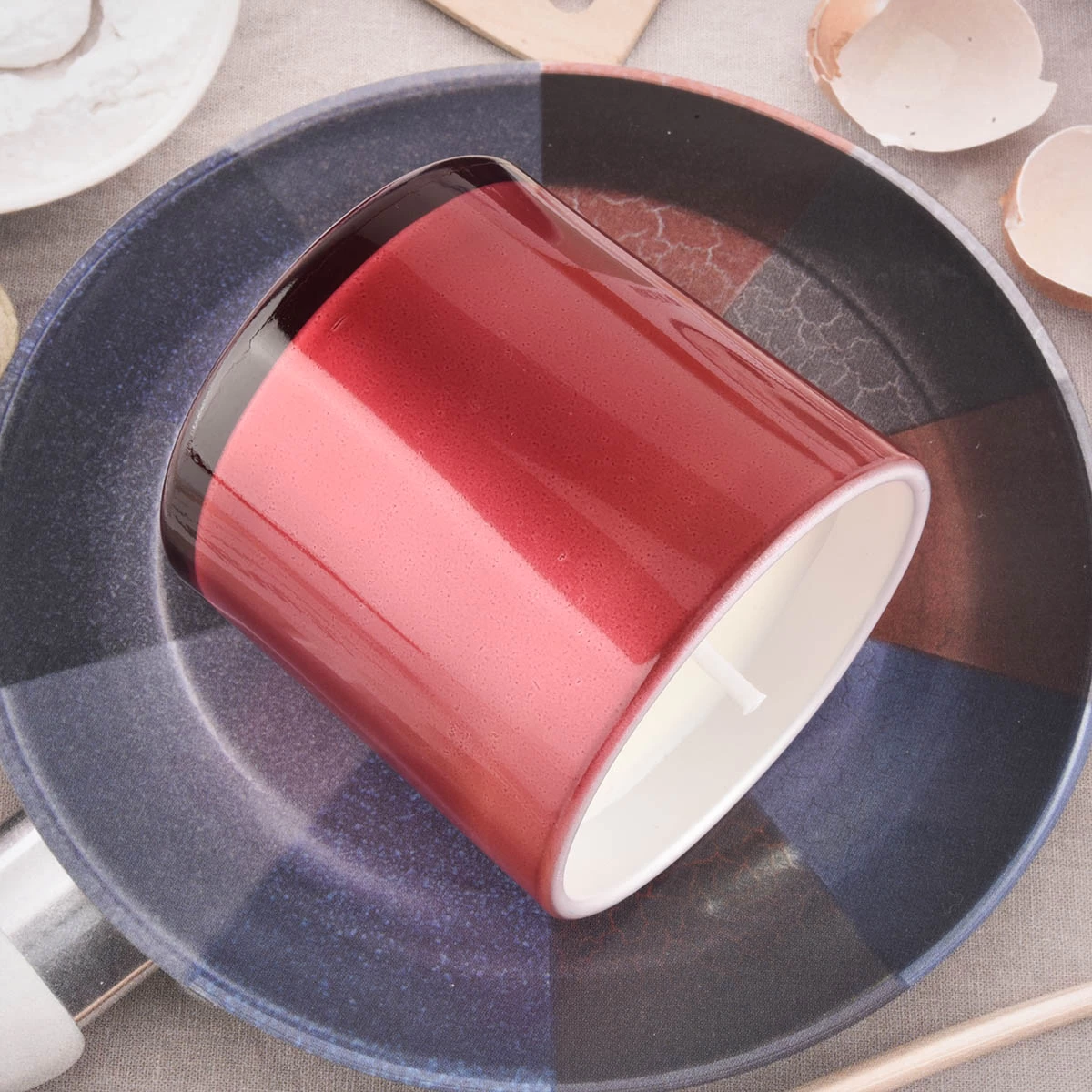Home Decor Metal Red Color Glass Votive Jar