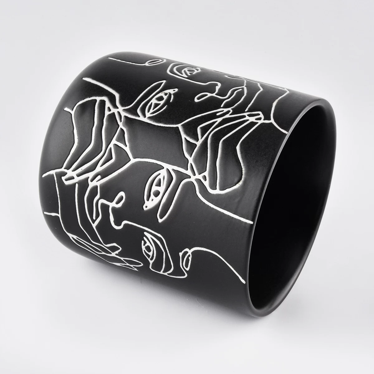 Unique Matte Black Ceramic Candle Vessels With Custom Pattern - COPY - ag5qmm