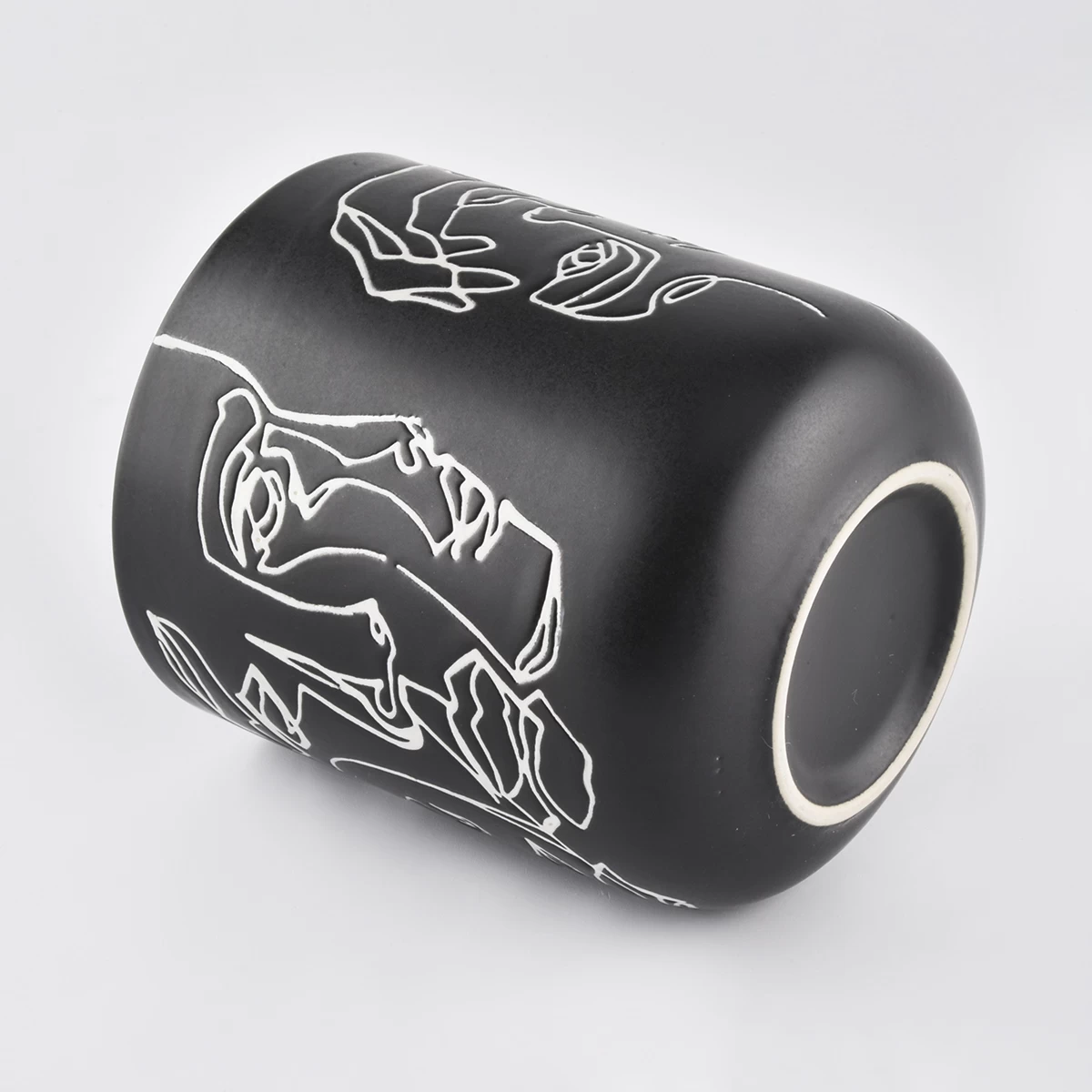 Unique Matte Black Ceramic Candle Vessels With Custom Pattern - COPY - ag5qmm