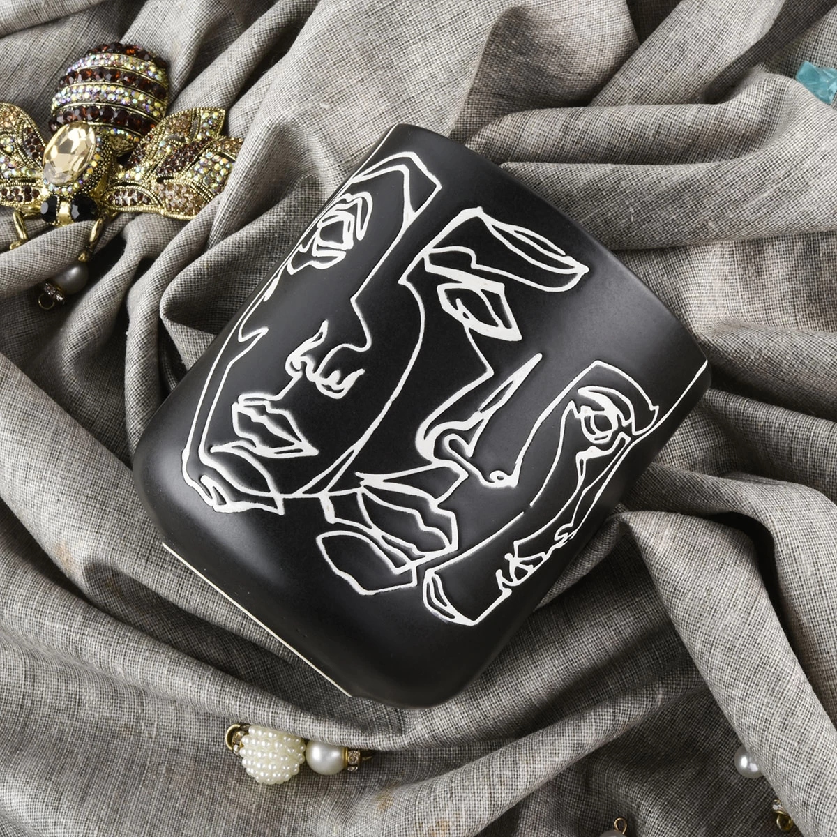 Unique Matte Black Ceramic Candle Vessels With Custom Pattern - COPY - ag5qmm