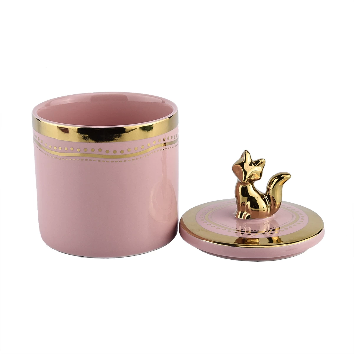 14oz pink cylinder ceramic candle jars with animal lid