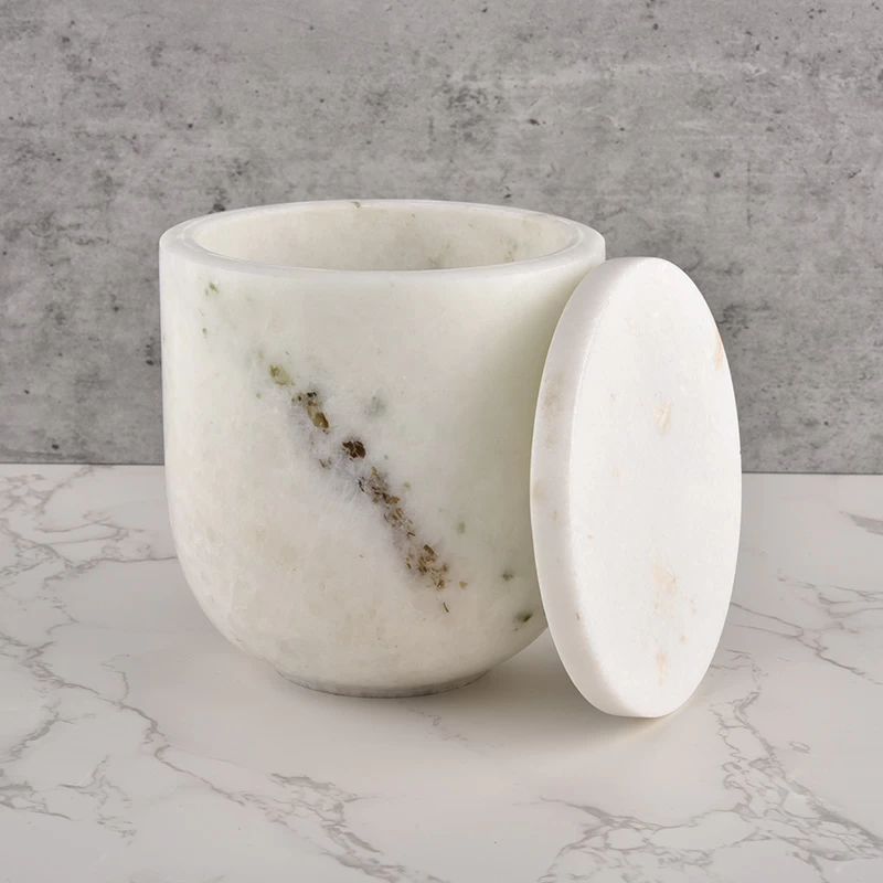 Custom Natural marble candle jars with lids for scented candle