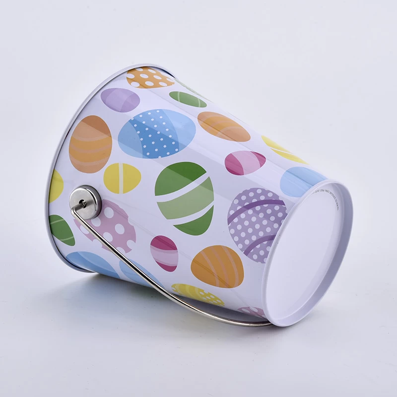 Home decor tin candle bucket with handle