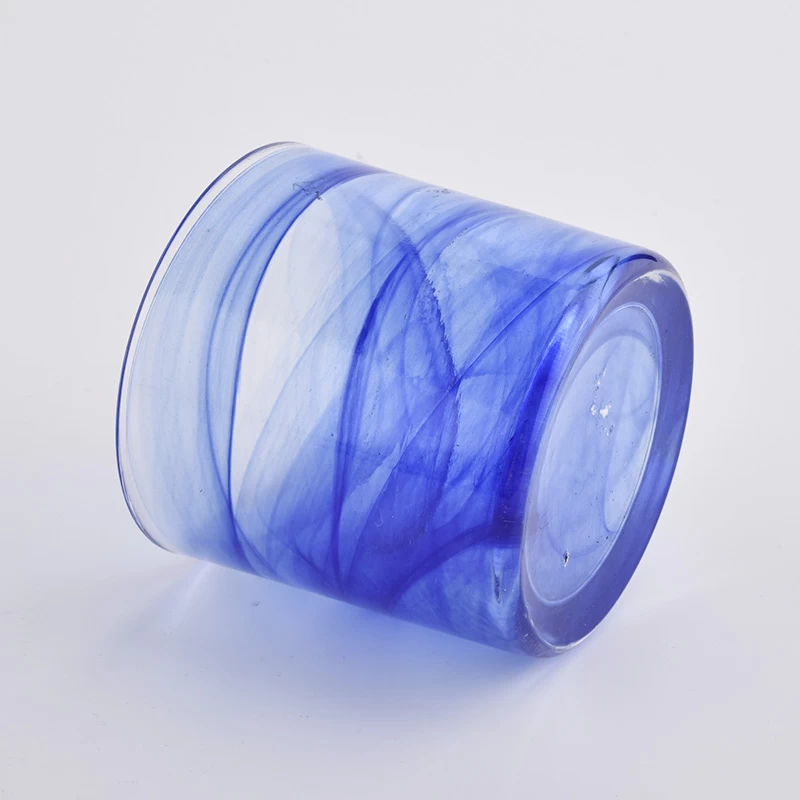 Bougeoirs en verre de couleur bleue avec effet nuageux