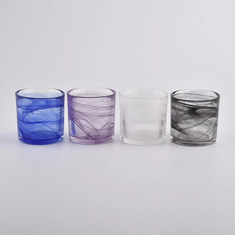 Suporturi de lumânare din sticlă colorată albastră cu efect tulbure