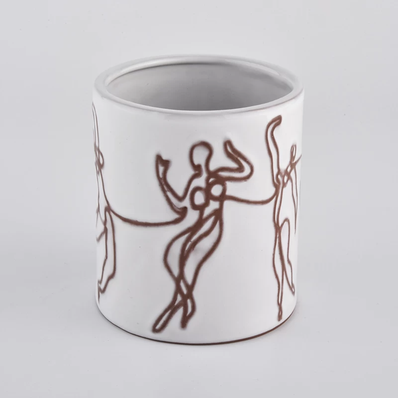 Custom White Concrete Candle Jar with Drawing Wholesale