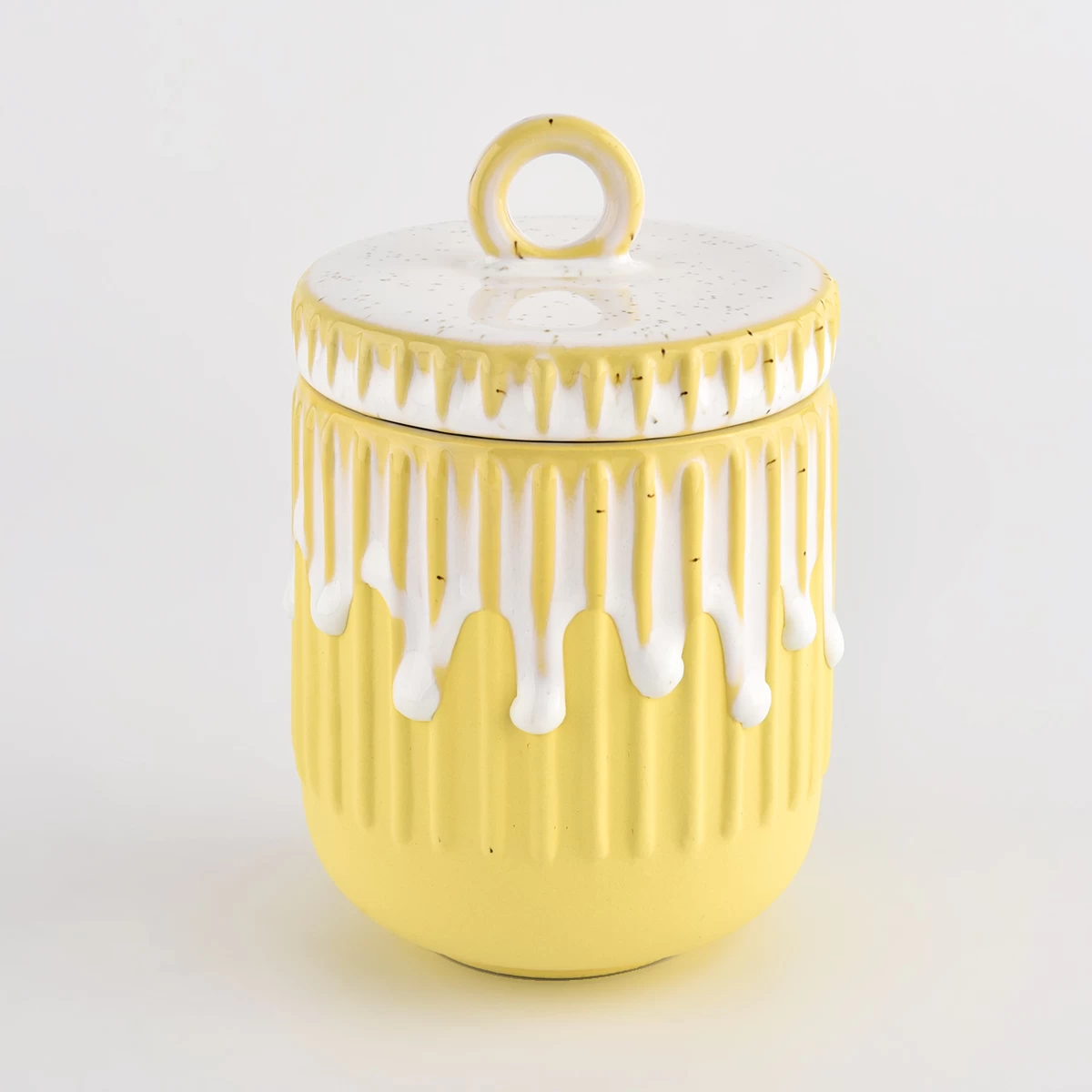 Wholesale strip pattern ceramic candle jars with ceramic lids