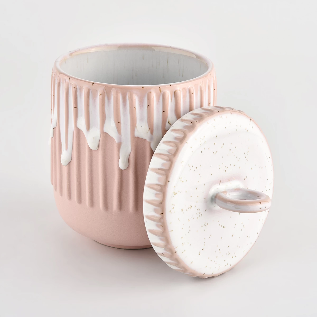 Wholesale colorful ceramic candle with ceramic lid with strip pattern