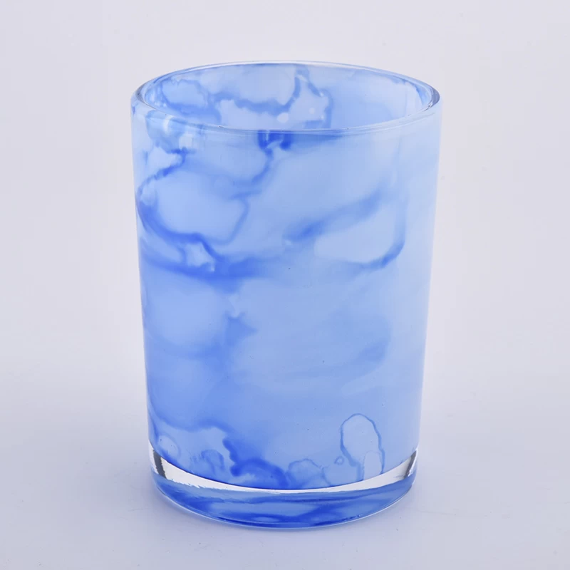 Wholesale 8OZ 10OZ blue cloud effect cylinder glass candle holder for home deco