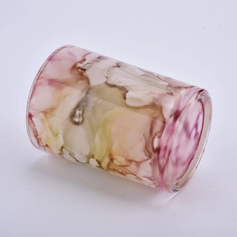 Partihandel skräddarsy färgcylinder glas ljushållare från solig glasvara
