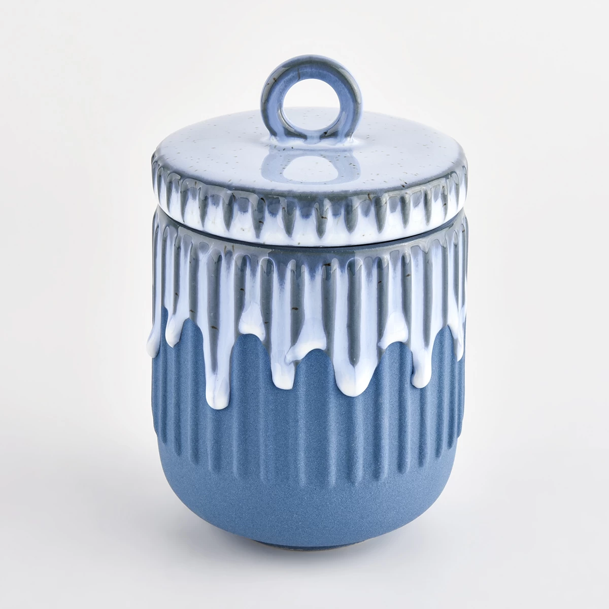 blue unique ceramic candle holder with lid