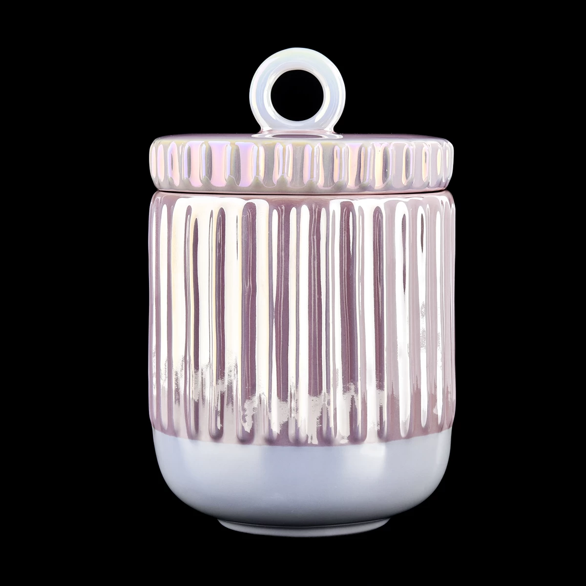 Newly design 400ml shiny pink ceramic candle holder with lids for wholesale