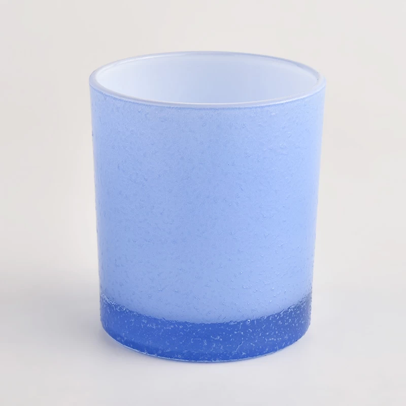 Fournisseur Pot de bougie en verre de cylindre de couleur bleu et blanc de 300 ml en vrac