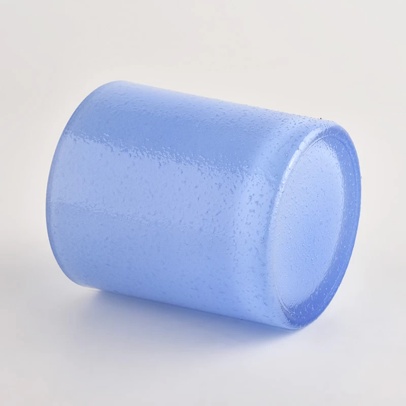 Fournisseur Pot de bougie en verre de cylindre de couleur bleu et blanc de 300 ml en vrac