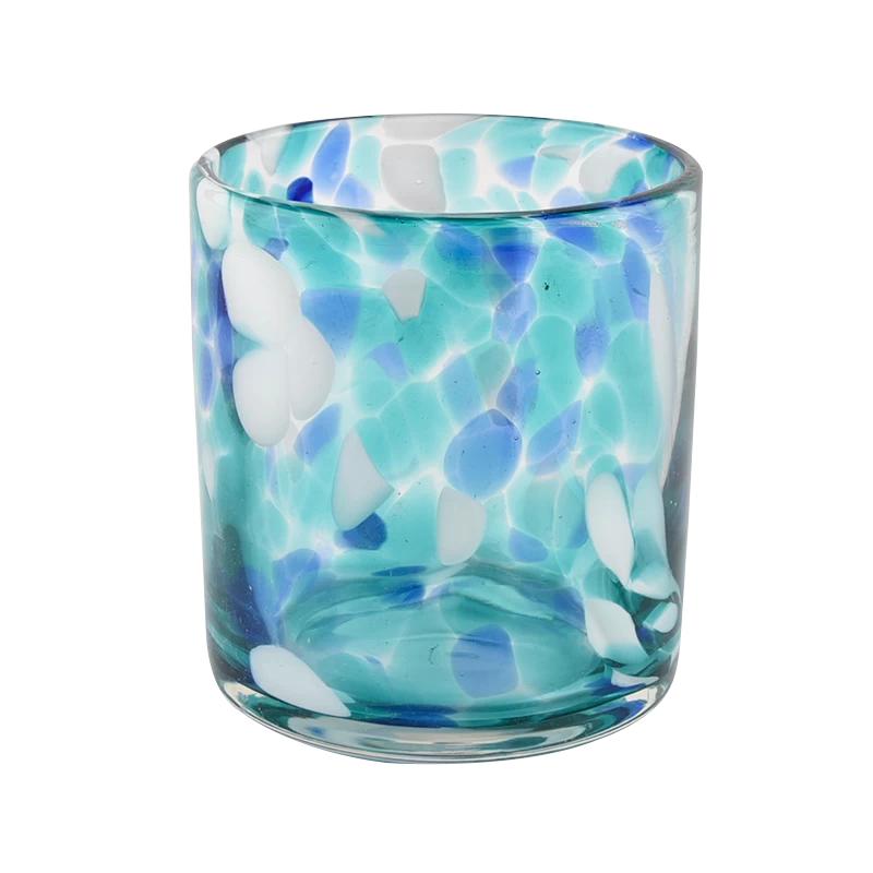 Sunny Glassware blue white fleck 500ml pots de bougies vides pour la fabrication de bougies