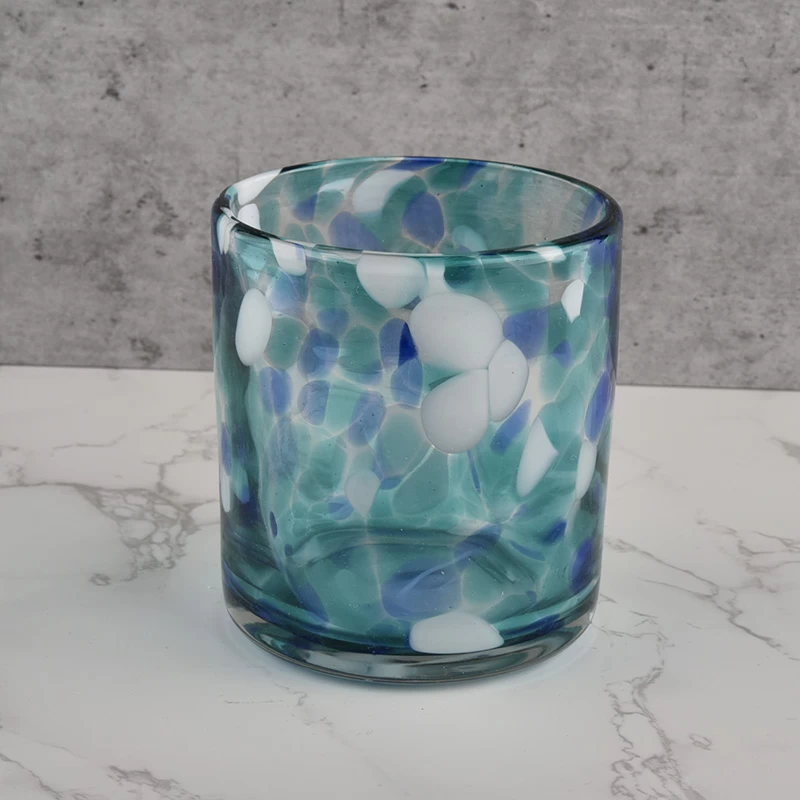 Sunny Glassware blue white fleck 500ml pots de bougies vides pour la fabrication de bougies