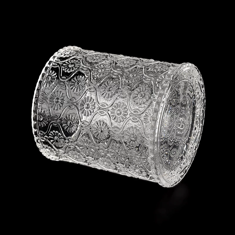 luxury 8oz embossed glass candle container with glass lid