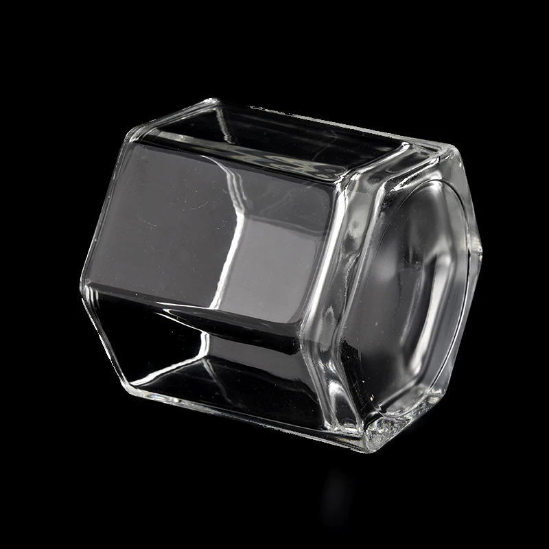 les bougeoirs en verre hexagonaux de 8 onces ont adapté les navires aux besoins du client de bougie en verre de couleur