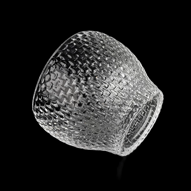 Pot de bougie en verre effet diamant de 10 oz avec couvercles à poignée pour la vente en gros en vrac