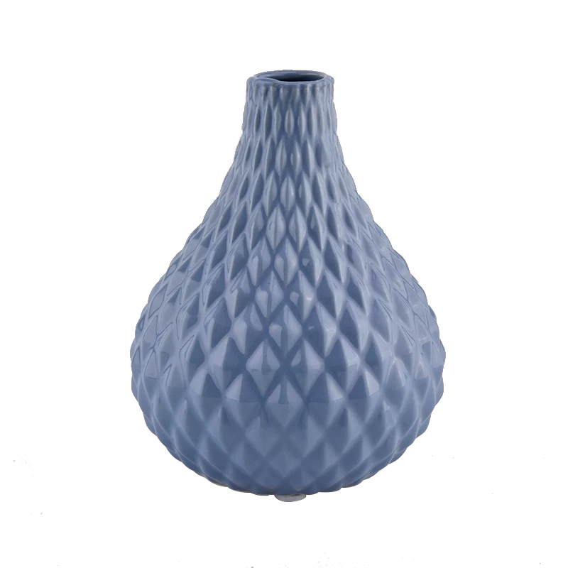 Flacon diffuseur à roseaux en céramique en forme de cône bleu de 13 oz