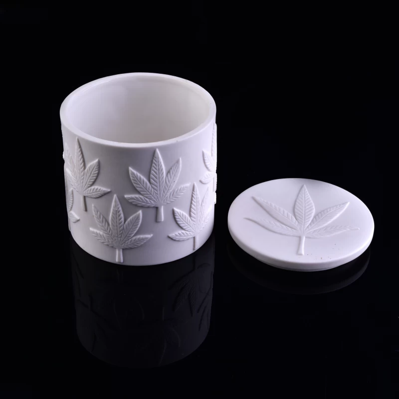 bijela reljefna keramička posuda za svijeću s poklopcem veleprodaja
