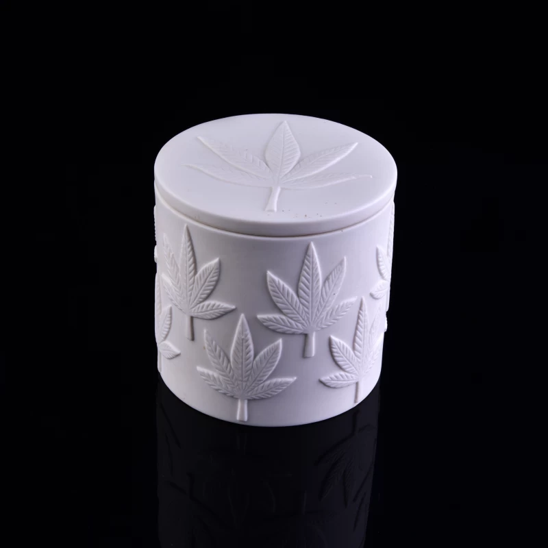 vase à bougie en céramique gaufrée blanche avec couvercle en gros