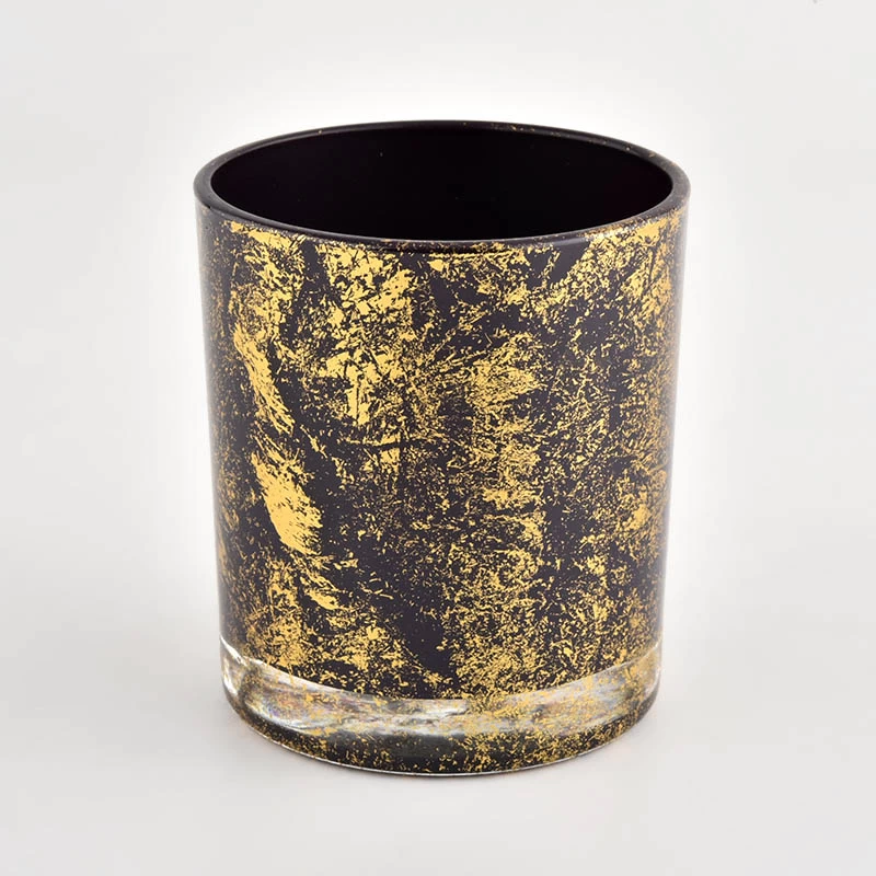 Sunny Glassware golden printing dust with black glass candle jars in bulk wholesale