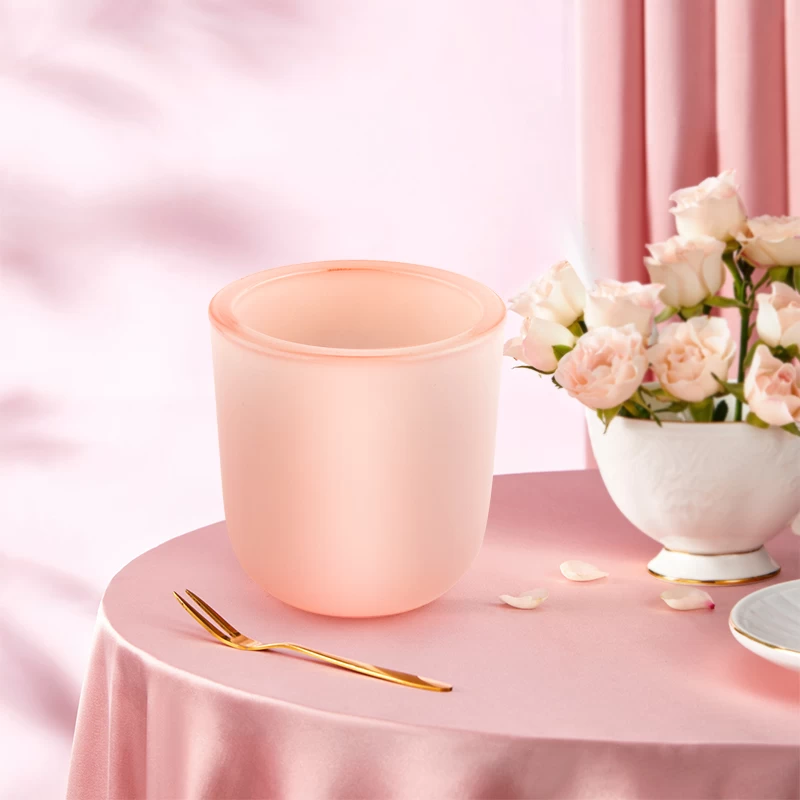 pots de bougie en verre rose avec fond rond à paroi épaisse pour bougie de 8 oz