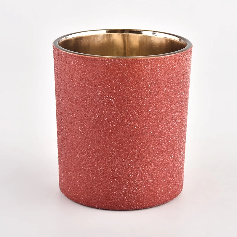 Vente en gros de 300 ml de revêtement en poudre rouge à l'extérieur avec effet métal à l'intérieur d'un pot de bougie en verre en vrac