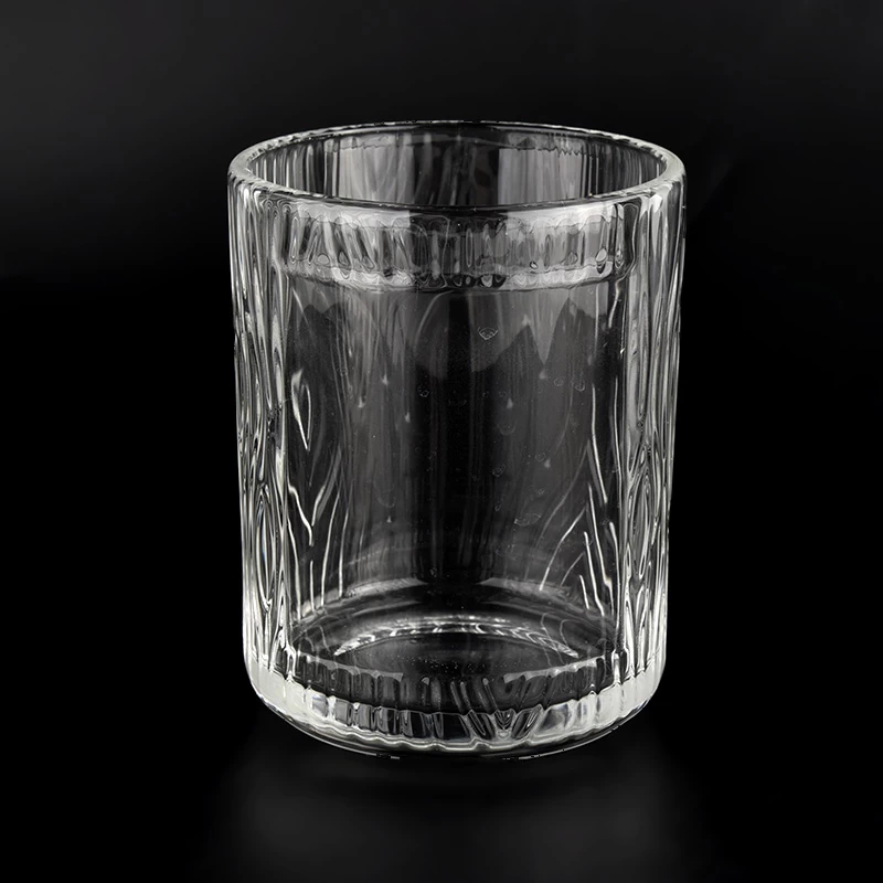 600ml Embossed Glass Candle Jars Private Label Glass Candle Holder