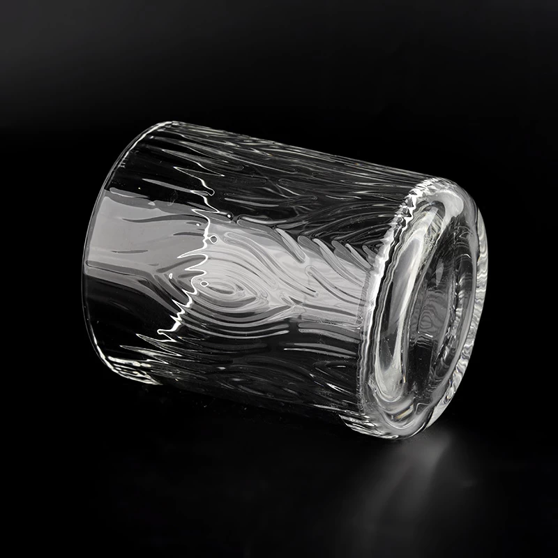 600ml Embossed Glass Candle Jars Private Label Glass Candle Holder