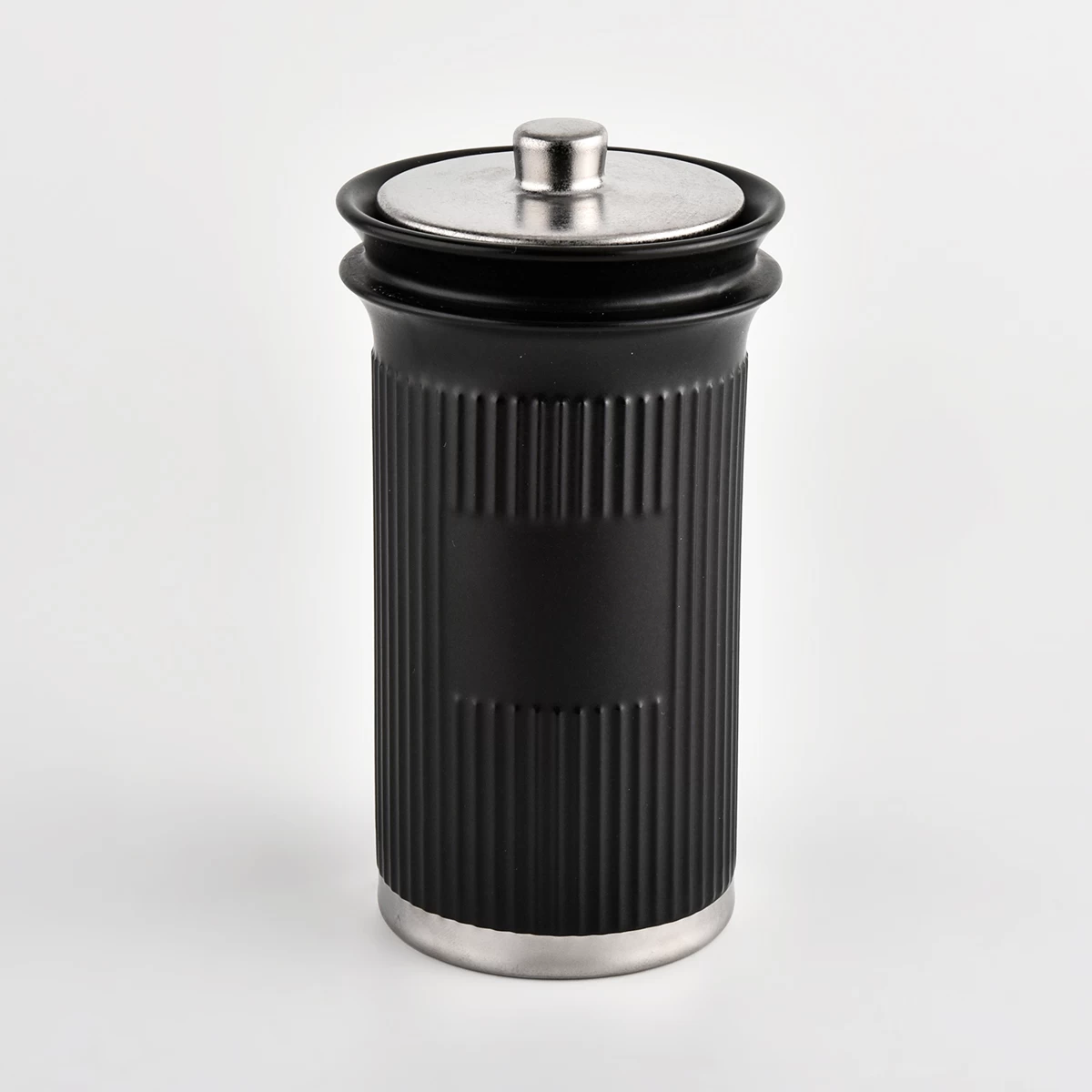 Matte Black Ceramic Candle Container with Lids