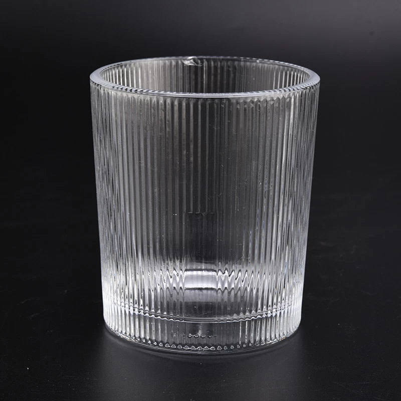 Vente en gros de bocal en verre transparent à rayures verticales rondes