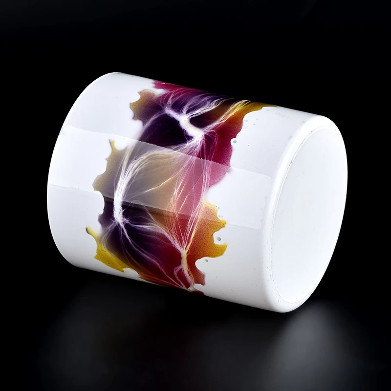 Newly design 6oz white color with handmade paint glass candle holders for supplier