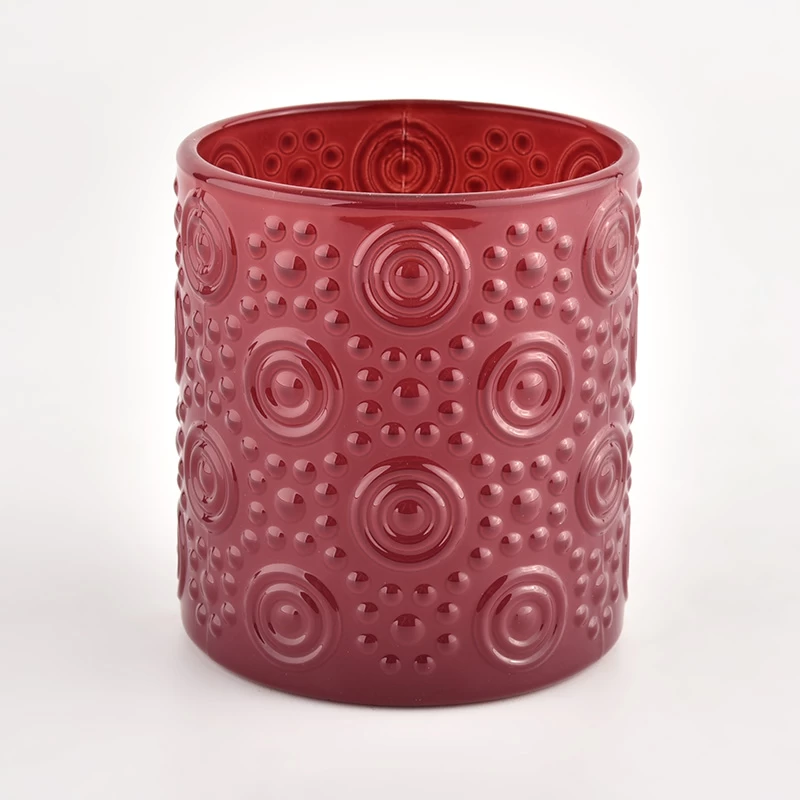 Newly design red glass candle jar with luxury circle in bulk