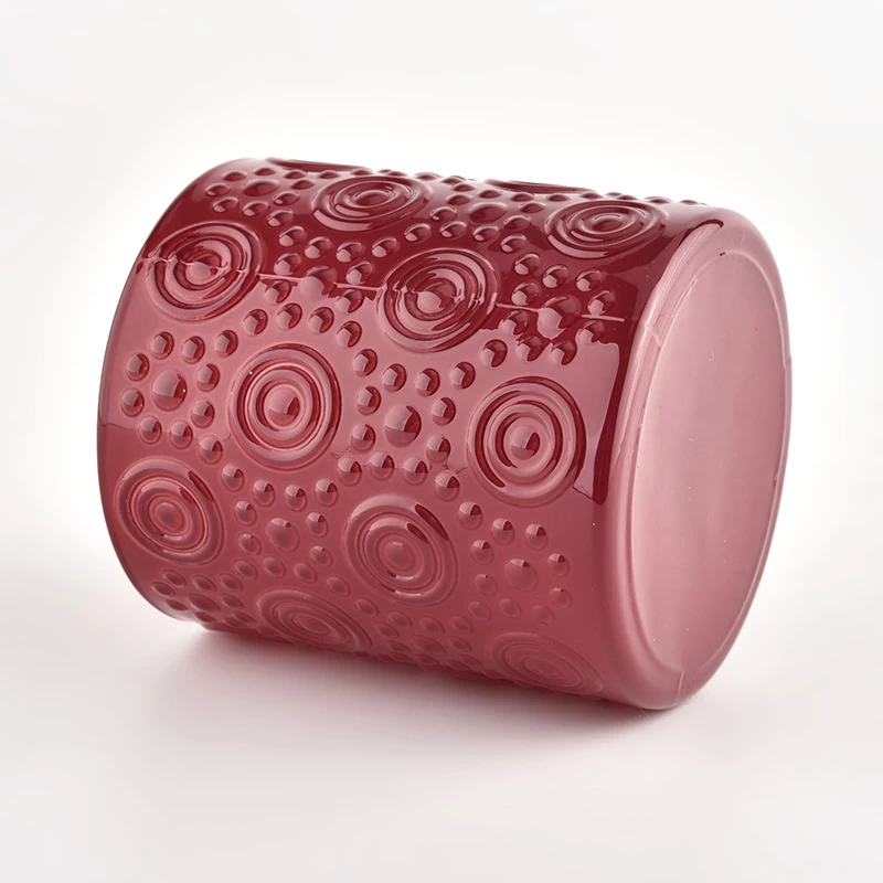 Newly design red glass candle jar with luxury circle in bulk
