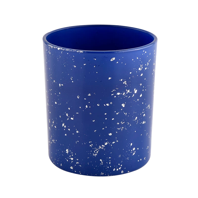White spots blue glass jar candle vessel for gift in bulk