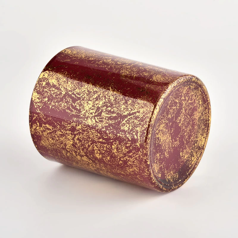 Custom high quality gold printing dust and red glass candle jars