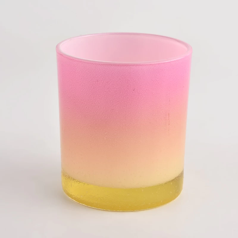 Pot en verre de 300 ml de conception de vente chaude avec une couleur rose dégradée à l'extérieur en vrac