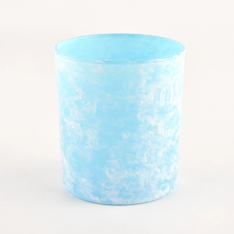 pot de bougie en verre de luxe peint à la main bleu
