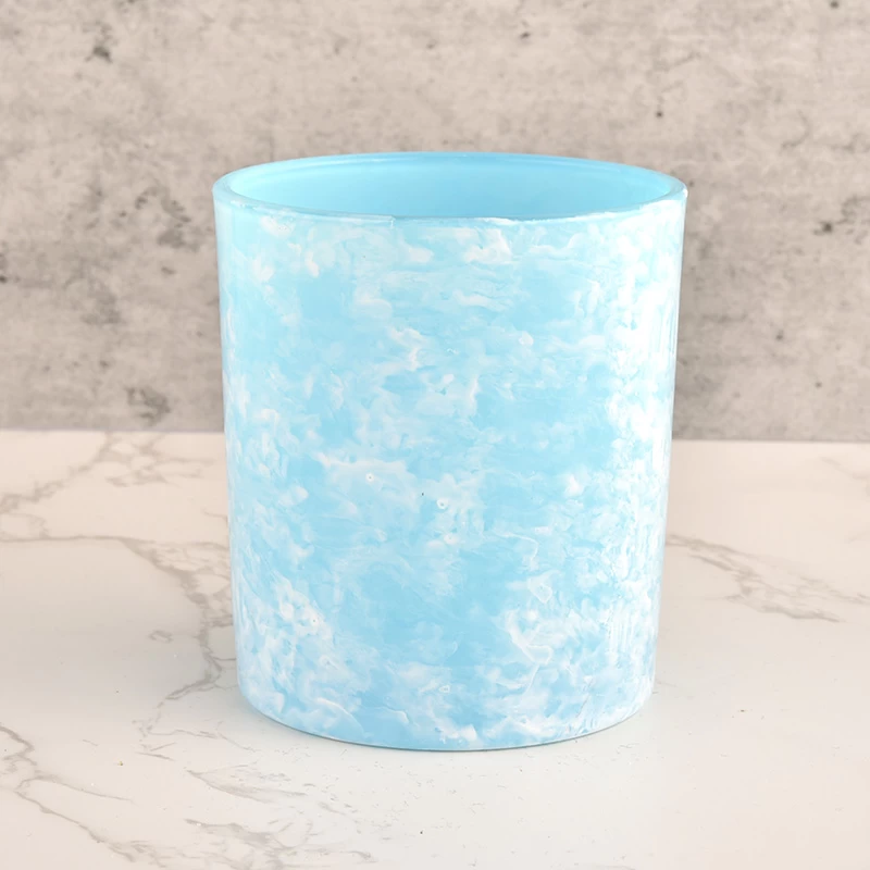 pot de bougie en verre de luxe peint à la main bleu