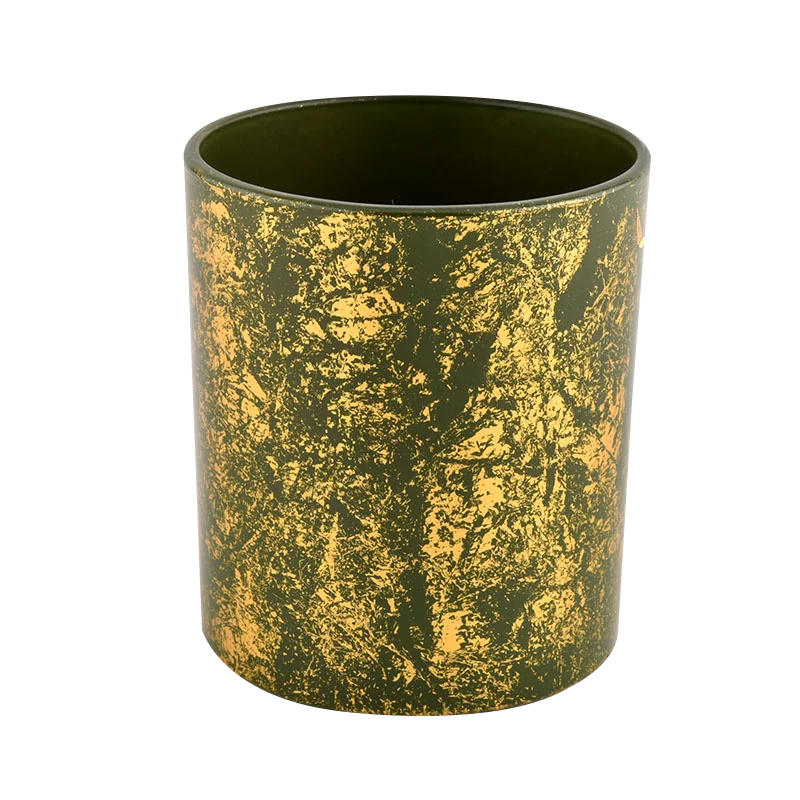 Wholesale home gold green glass candles container matte candle vessels for decorative